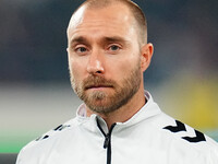 Christian Eriksen of Denmark  looks on during the Nations League Round 6 match between Serbia qnd Denmark at Dubocica Stadium, Leskovac, Ser...