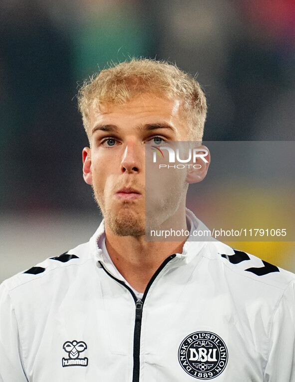 Gustav Isaksen of Denmark  looks on during the Nations League Round 6 match between Serbia qnd Denmark at Dubocica Stadium, Leskovac, Serbia...