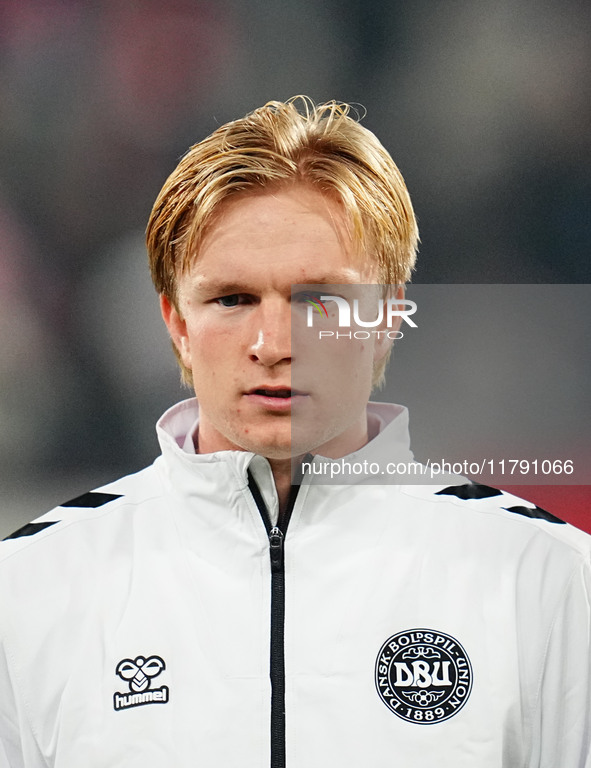 Victor Kristiansen of Denmark  looks on during the Nations League Round 6 match between Serbia qnd Denmark at Dubocica Stadium, Leskovac, Se...