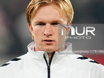 Victor Kristiansen of Denmark  looks on during the Nations League Round 6 match between Serbia qnd Denmark at Dubocica Stadium, Leskovac, Se...