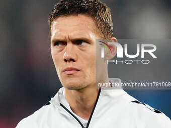 Jannik Vestergaard of Denmark  looks on during the Nations League Round 6 match between Serbia qnd Denmark at Dubocica Stadium, Leskovac, Se...