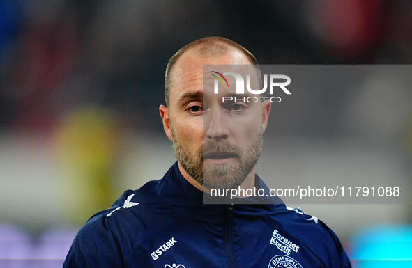 Christian Eriksen of Denmark  looks on during the Nations League Round 6 match between Serbia qnd Denmark at Dubocica Stadium, Leskovac, Ser...