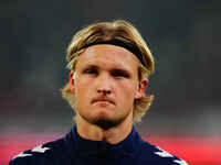 Kasper Dolberg of Denmark  looks on during the Nations League Round 6 match between Serbia qnd Denmark at Dubocica Stadium, Leskovac, Serbia...