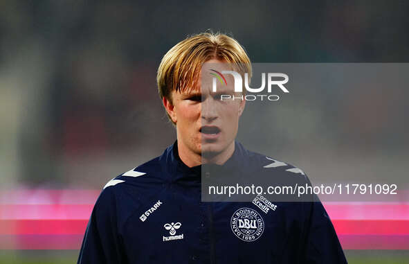 Victor Kristiansen of Denmark  looks on during the Nations League Round 6 match between Serbia qnd Denmark at Dubocica Stadium, Leskovac, Se...