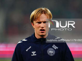 Victor Kristiansen of Denmark  looks on during the Nations League Round 6 match between Serbia qnd Denmark at Dubocica Stadium, Leskovac, Se...