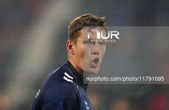 Jannik Vestergaard of Denmark  looks on during the Nations League Round 6 match between Serbia qnd Denmark at Dubocica Stadium, Leskovac, Se...