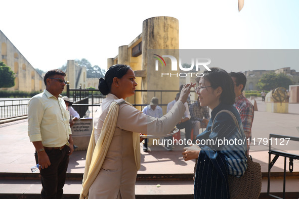 Tourists are welcomed at the historical Jantar Mantar on the occasion of the 297th Foundation of 'Pinkcity' in Jaipur, Rajasthan, India, on...