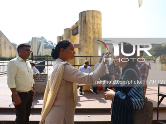 Tourists are welcomed at the historical Jantar Mantar on the occasion of the 297th Foundation of 'Pinkcity' in Jaipur, Rajasthan, India, on...