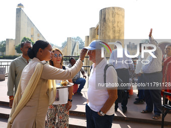 Tourists are welcomed at the historical Jantar Mantar on the occasion of the 297th Foundation of 'Pinkcity' in Jaipur, Rajasthan, India, on...