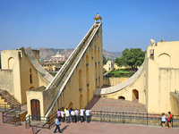 Tourists visit the historical Jantar Mantar on the occasion of the 297th Foundation of 'Pink City' in Jaipur, Rajasthan, India, on November...