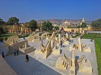 Tourists visit the historical Jantar Mantar on the occasion of the 297th Foundation of 'Pink City' in Jaipur, Rajasthan, India, on November...