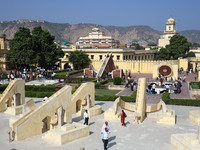 Tourists visit the historical Jantar Mantar on the occasion of the 297th Foundation of 'Pink City' in Jaipur, Rajasthan, India, on November...