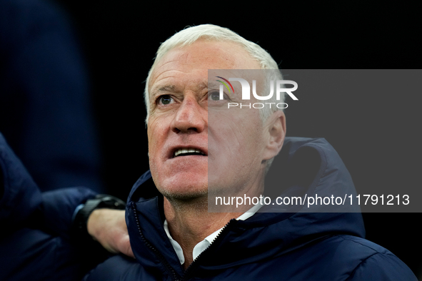 Didier Deschamps head coach of France sings national anthem during the UEFA Nations League 2024/25 League A Group 2 match between Italy and...