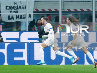 Adrien Rabiot of France celebrates after scoring first goal during the UEFA Nations League 2024/25 League A Group 2 match between Italy and...