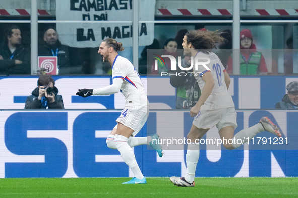 Adrien Rabiot of France celebrates after scoring first goal during the UEFA Nations League 2024/25 League A Group 2 match between Italy and...