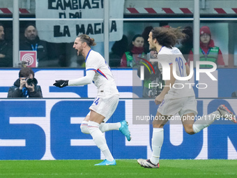 Adrien Rabiot of France celebrates after scoring first goal during the UEFA Nations League 2024/25 League A Group 2 match between Italy and...