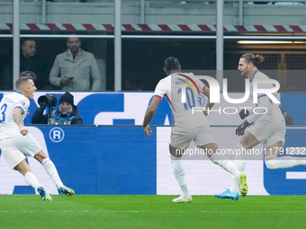 Adrien Rabiot of France celebrates after scoring first goal during the UEFA Nations League 2024/25 League A Group 2 match between Italy and...