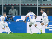 Adrien Rabiot of France celebrates after scoring first goal during the UEFA Nations League 2024/25 League A Group 2 match between Italy and...