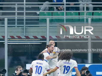 Adrien Rabiot of France celebrates after scoring first goal during the UEFA Nations League 2024/25 League A Group 2 match between Italy and...