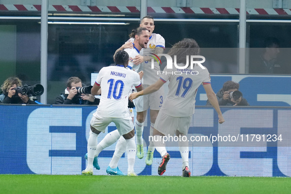 Adrien Rabiot of France celebrates after scoring first goal during the UEFA Nations League 2024/25 League A Group 2 match between Italy and...