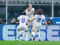 Adrien Rabiot of France celebrates after scoring first goal during the UEFA Nations League 2024/25 League A Group 2 match between Italy and...