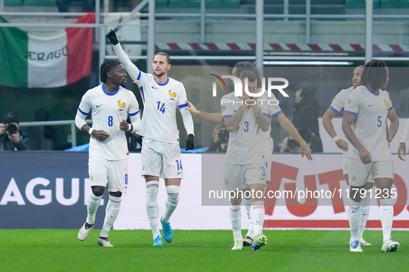 Adrien Rabiot of France celebrates after scoring first goal during the UEFA Nations League 2024/25 League A Group 2 match between Italy and...