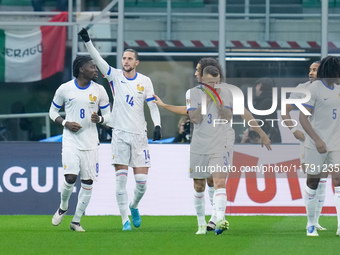 Adrien Rabiot of France celebrates after scoring first goal during the UEFA Nations League 2024/25 League A Group 2 match between Italy and...