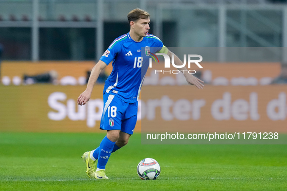 Nicolo' Barella of Italy during the UEFA Nations League 2024/25 League A Group 2 match between Italy and France at Stadio Giuseppe Meazza on...