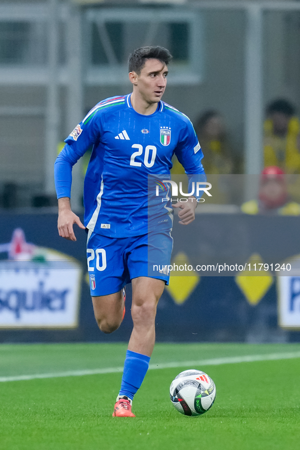 Andrea Cambiaso of Italy during the UEFA Nations League 2024/25 League A Group 2 match between Italy and France at Stadio Giuseppe Meazza on...