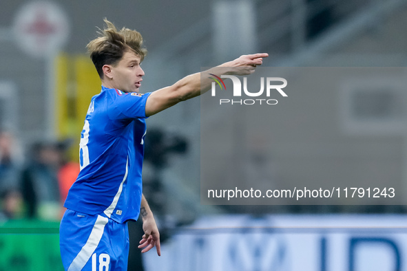 Nicolo' Barella of Italy gestures during the UEFA Nations League 2024/25 League A Group 2 match between Italy and France at Stadio Giuseppe...