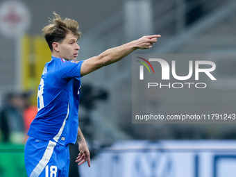 Nicolo' Barella of Italy gestures during the UEFA Nations League 2024/25 League A Group 2 match between Italy and France at Stadio Giuseppe...