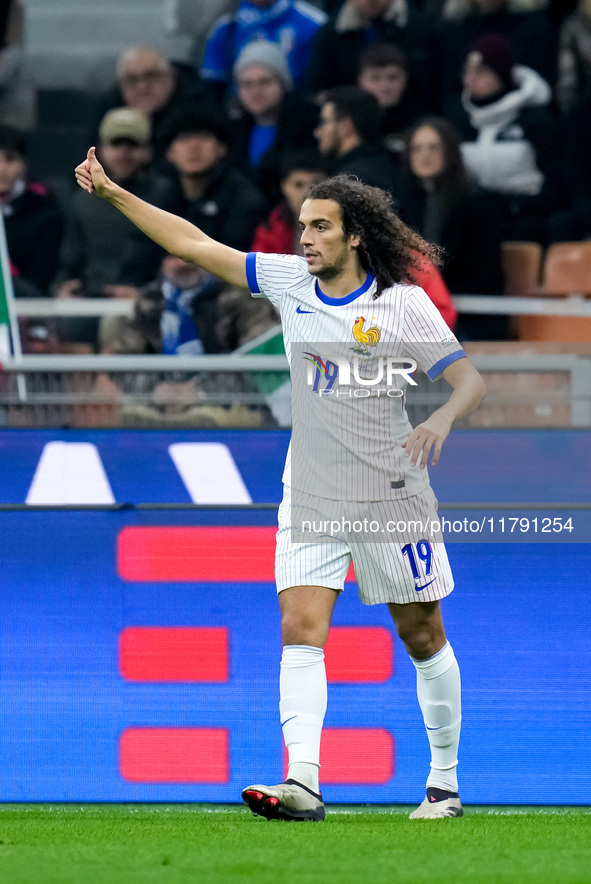 Matteo Guendouzi of France gestures during the UEFA Nations League 2024/25 League A Group 2 match between Italy and France at Stadio Giusepp...