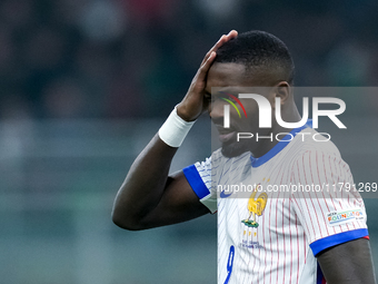 Marcus Thuram of France reacts during the UEFA Nations League 2024/25 League A Group 2 match between Italy and France at Stadio Giuseppe Mea...