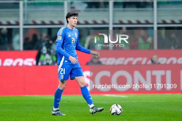 Alessandro Bastoni of Italy during the UEFA Nations League 2024/25 League A Group 2 match between Italy and France at Stadio Giuseppe Meazza...