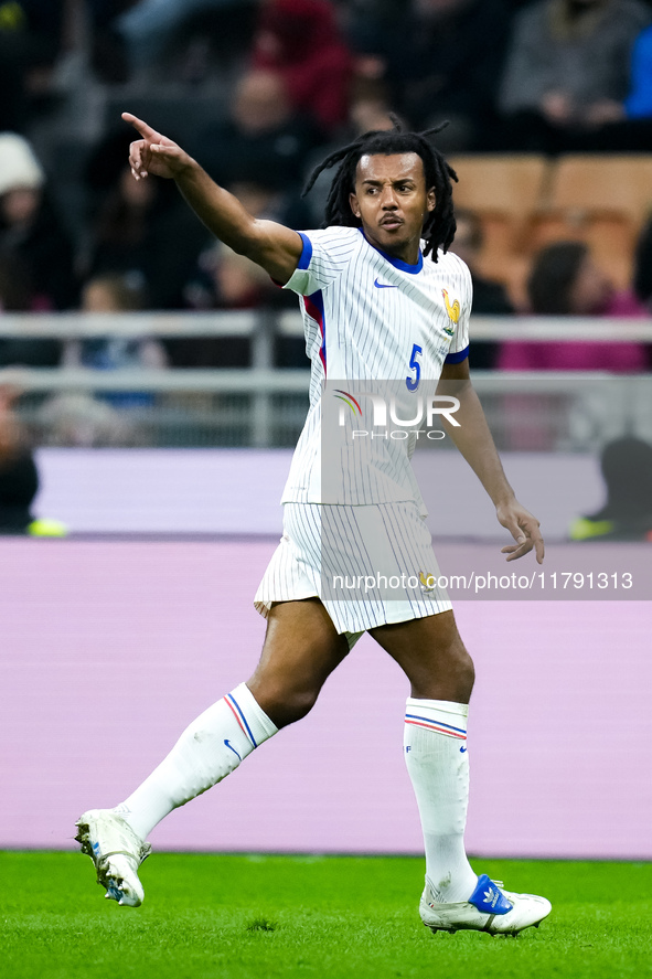 Jules Kounde' of France gestures during the UEFA Nations League 2024/25 League A Group 2 match between Italy and France at Stadio Giuseppe M...