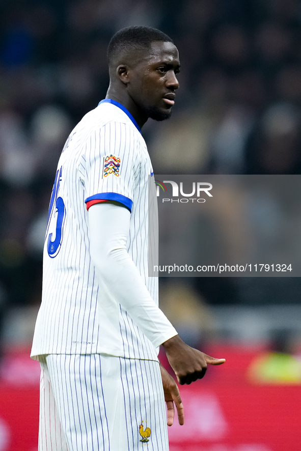 Ibrahima Konate' of France gestures during the UEFA Nations League 2024/25 League A Group 2 match between Italy and France at Stadio Giusepp...