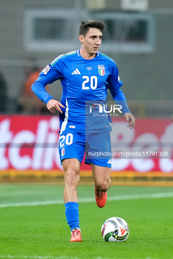 Andrea Cambiaso of Italy during the UEFA Nations League 2024/25 League A Group 2 match between Italy and France at Stadio Giuseppe Meazza on...