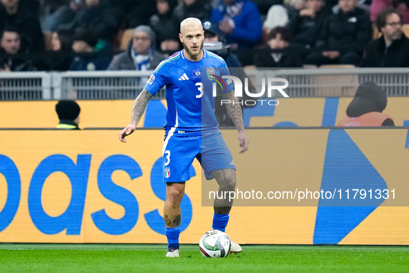 Federico Dimarco of Italy during the UEFA Nations League 2024/25 League A Group 2 match between Italy and France at Stadio Giuseppe Meazza o...