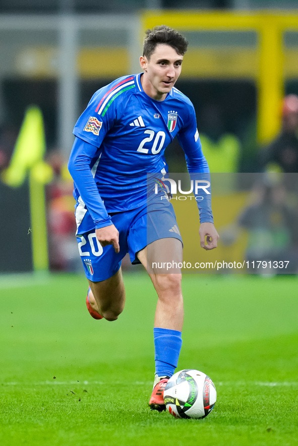 Andrea Cambiaso of Italy during the UEFA Nations League 2024/25 League A Group 2 match between Italy and France at Stadio Giuseppe Meazza on...