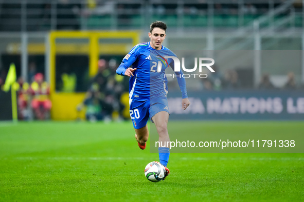 Andrea Cambiaso of Italy during the UEFA Nations League 2024/25 League A Group 2 match between Italy and France at Stadio Giuseppe Meazza on...