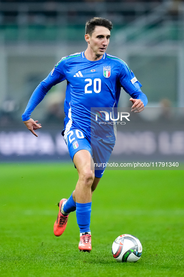 Andrea Cambiaso of Italy during the UEFA Nations League 2024/25 League A Group 2 match between Italy and France at Stadio Giuseppe Meazza on...