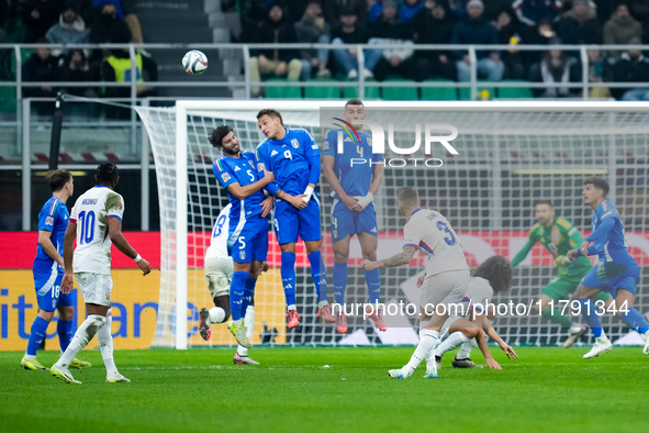 Lucas Digne of France scores second goal during the UEFA Nations League 2024/25 League A Group 2 match between Italy and France at Stadio Gi...