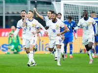 Lucas Digne of France celebrates after scoring second goal during the UEFA Nations League 2024/25 League A Group 2 match between Italy and F...