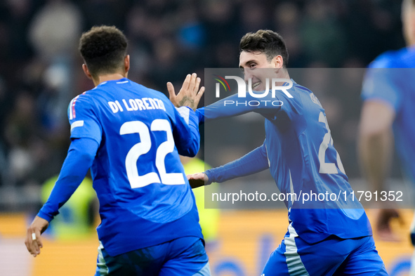 Andrea Cambiaso of Italy celebrates after scoring first goal during the UEFA Nations League 2024/25 League A Group 2 match between Italy and...