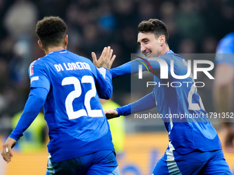 Andrea Cambiaso of Italy celebrates after scoring first goal during the UEFA Nations League 2024/25 League A Group 2 match between Italy and...