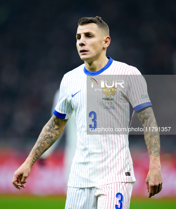 Lucas Digne of France looks on during the UEFA Nations League 2024/25 League A Group 2 match between Italy and France at Stadio Giuseppe Mea...