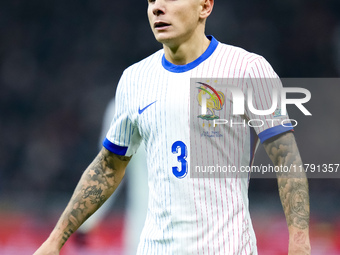 Lucas Digne of France looks on during the UEFA Nations League 2024/25 League A Group 2 match between Italy and France at Stadio Giuseppe Mea...