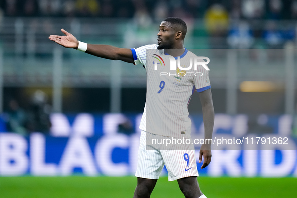 Marcus Thuram of France gestures during the UEFA Nations League 2024/25 League A Group 2 match between Italy and France at Stadio Giuseppe M...