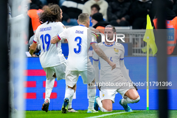 Adrien Rabiot of France celebrates after scoring third goal during the UEFA Nations League 2024/25 League A Group 2 match between Italy and...