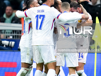 Adrien Rabiot of France celebrates after scoring third goal during the UEFA Nations League 2024/25 League A Group 2 match between Italy and...